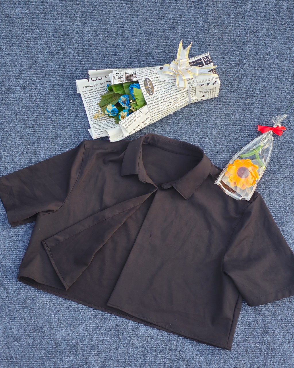 Black Cropped Collared Shirt